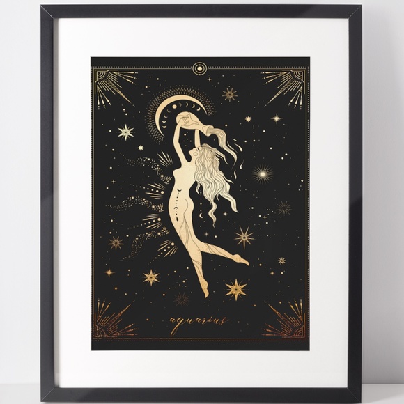 Aquarius Wall Art Celestial Zodiac Horoscope Illustration Print Poster Unframed - Picture 2 of 16
